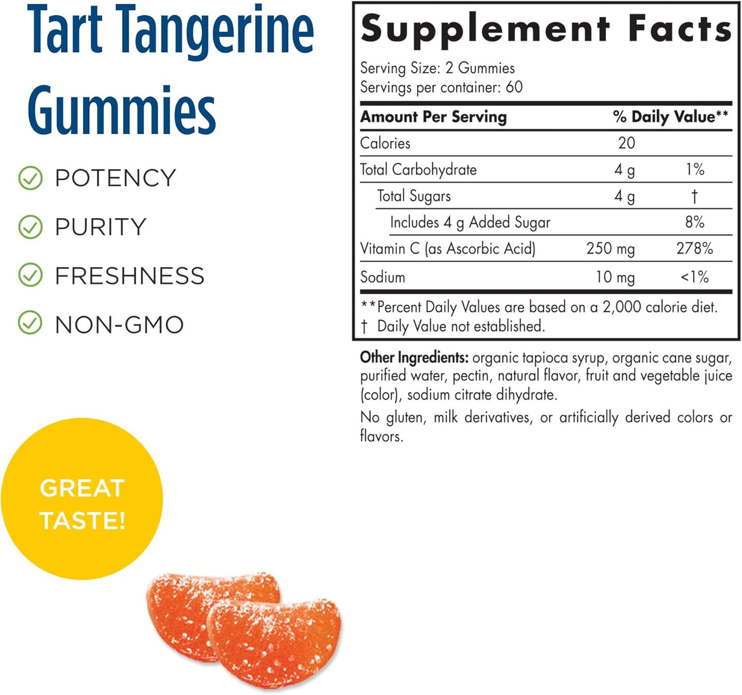 NSF Certified Nordic Naturals Vitamin C Gummies - Tart Tangerine Flavor - 120 Gummies - 250mg Vitamin C - Antioxidant Support - Vegan & Non-GMO - 60 Servings