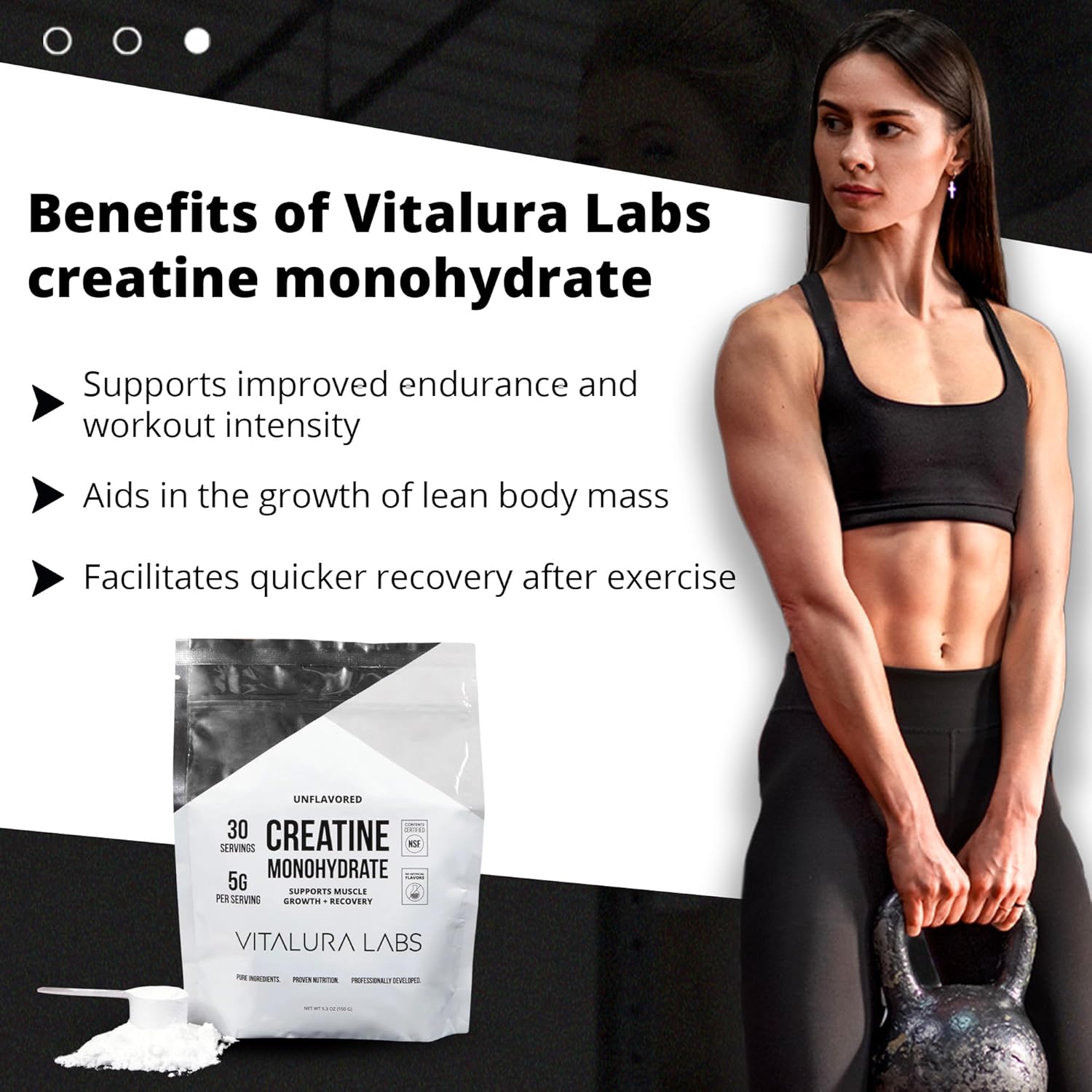 NSF-Certified Unflavored Creatine Powder for Muscle Growth & Recovery - 30 Servings by Vitalura Labs