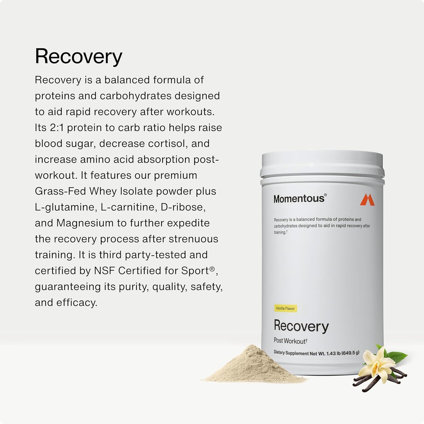 NSF Certified Vanilla Grass-Fed Whey Protein Powder - 20g Isolate Protein for Post-Workout Recovery - Gluten-Free, 15 Servings