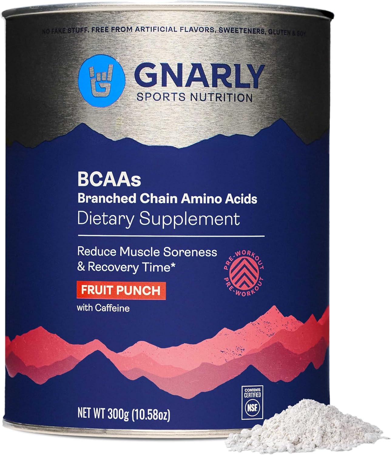 NSF Sport Certified Gnarly Nutrition BCAA Powder - Fruit Punch Flavored Pre-Workout Amino Acids Supplement with Caffeine to Support Muscle Growth and Recovery - 10.58 oz