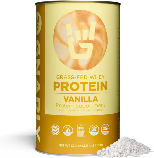 NSF Sport Certified Vanilla Protein Powder, Grass Fed Whey, 25g Protein for Muscle Repair, Smooth Vanilla Taste - 32 oz
