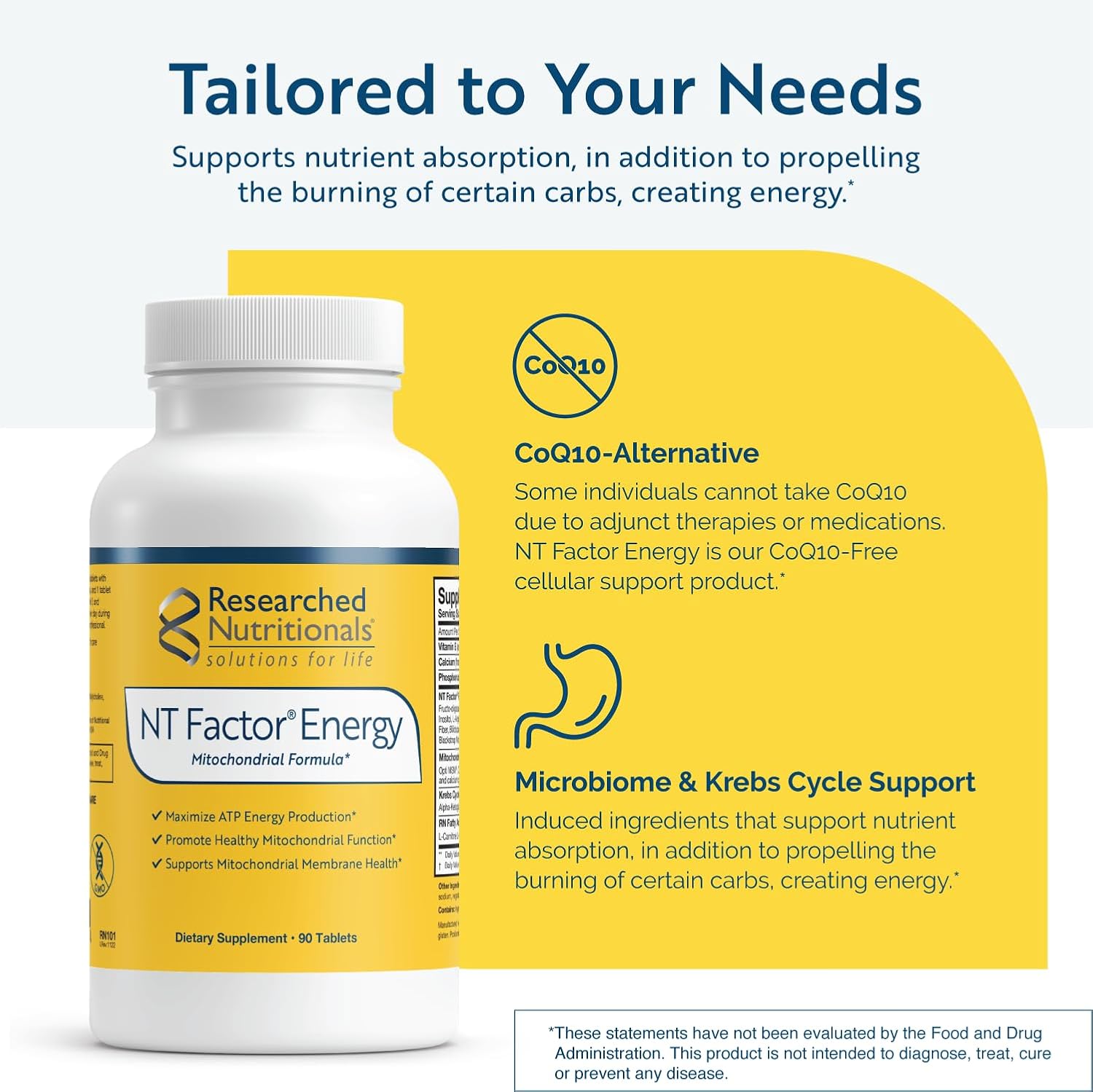 NT Factor Energy Supplement - Boost Cellular Health, ATP Production, Energy & Brain Function - 90 Tablets