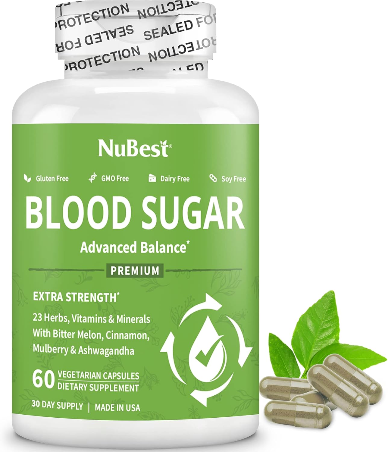 NuBest Blood Sugar Support Supplement with Bitter Melon, Ashwagandha, Cinnamon, Chromium, Magnesium, Vitamins, Alpha Lipoic Acid, Cayenne Pepper - Pack of 4 - Promotes Healthy Blood Sugar Levels