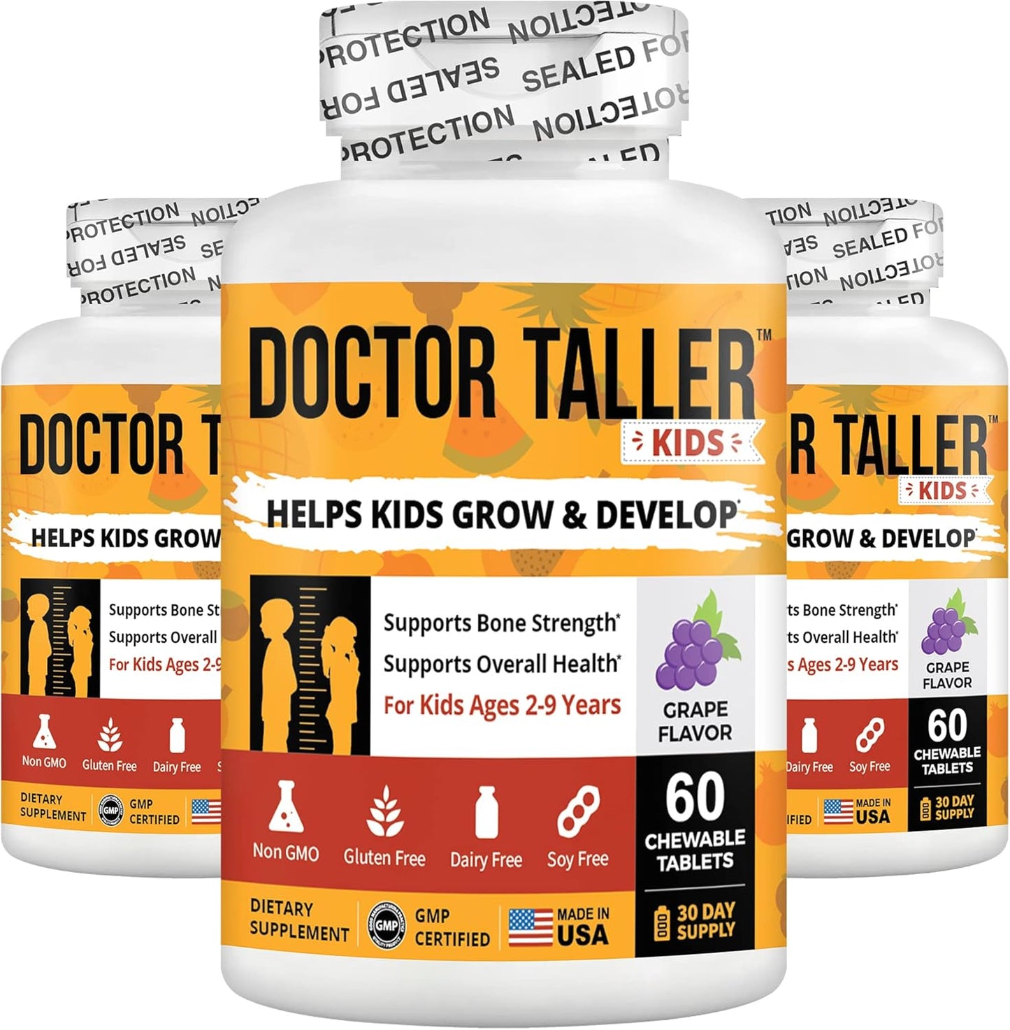 NuBest Doctor Taller Kids - Multivitamins for Kids & Toddlers - Promotes Healthy Growth, Bone Strength - Grape Flavor - 60 Vegan Chewable Tablets (3 Pack)