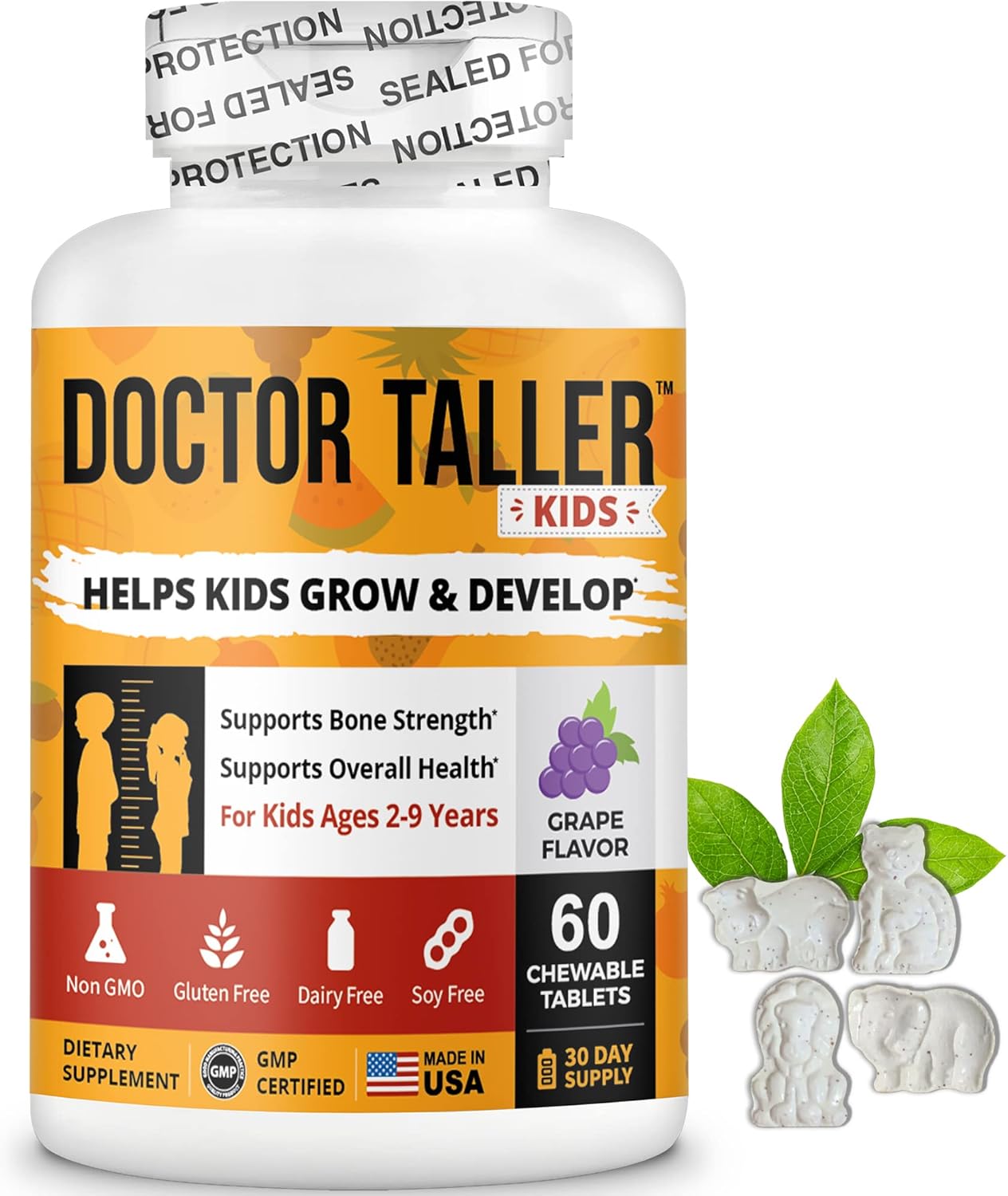 NuBest Doctor Taller Kids - Multivitamins for Kids & Toddlers - Promotes Healthy Growth, Bone Strength - Grape Flavor - 60 Vegan Chewable Tablets (3 Pack)