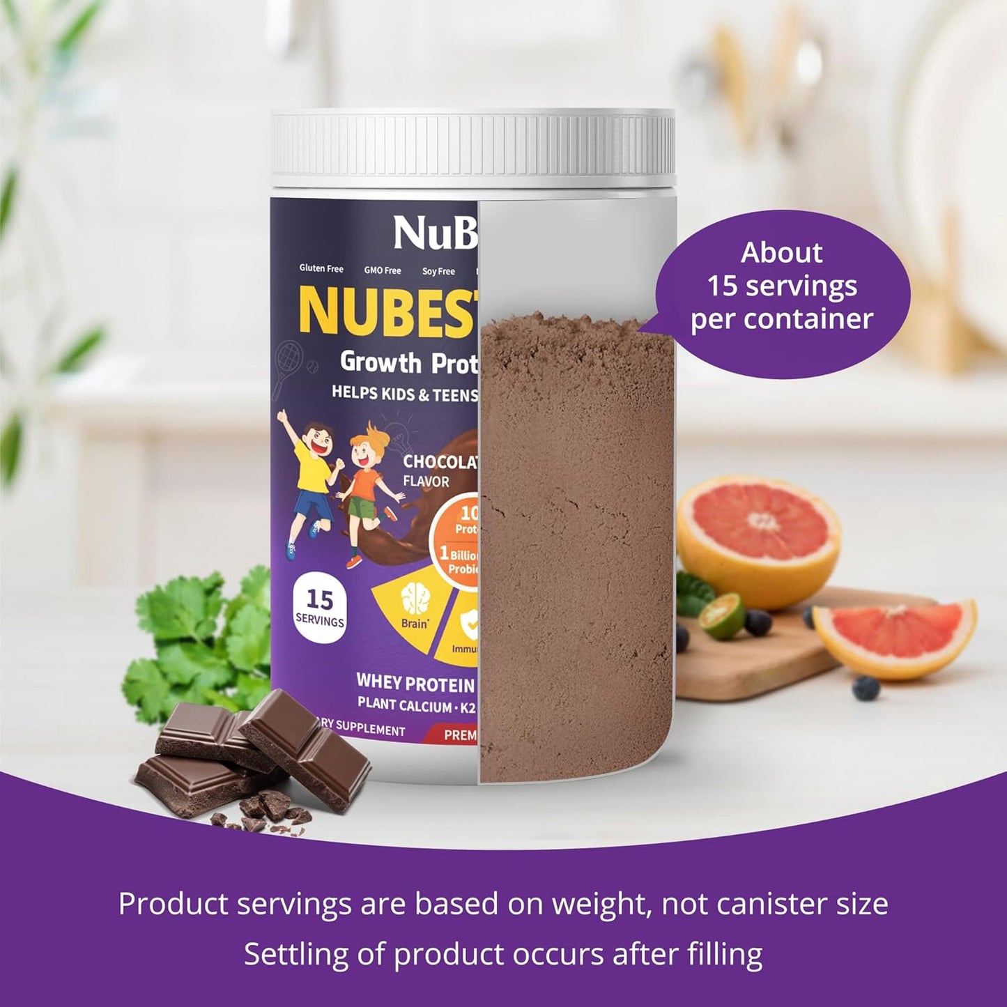 NuBest Kids & Teens Protein Powder Bundle - Vanilla Plant-Based 10 Servings & Chocolate Whey 15 Servings with Probiotics, Omega 3-6-9, Vitamins, and Calcium - Grow Strong Formula