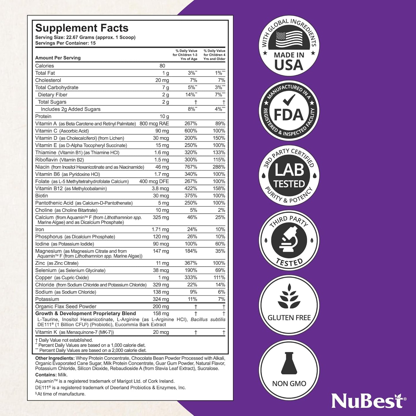 NuBest Kids & Teens Protein Powder Bundle - Vanilla Plant-Based 10 Servings & Chocolate Whey 15 Servings with Probiotics, Omega 3-6-9, Vitamins, and Calcium - Grow Strong Formula