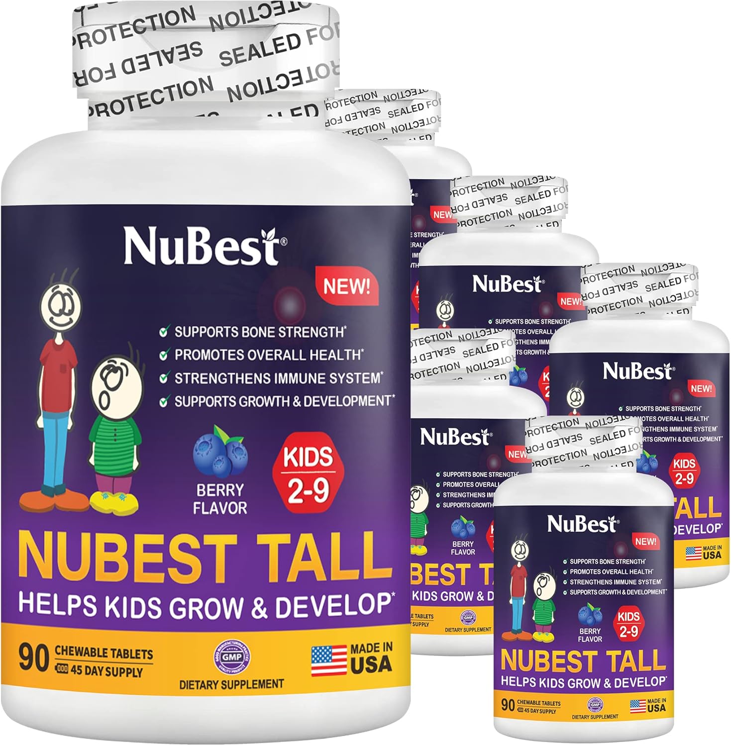 NuBest Tall Kids - Healthy Height Growth & Height Booster with Multivitamins & Minerals for Kids Ages 2-9 | 90 Chewable Tablets - 6 Pack