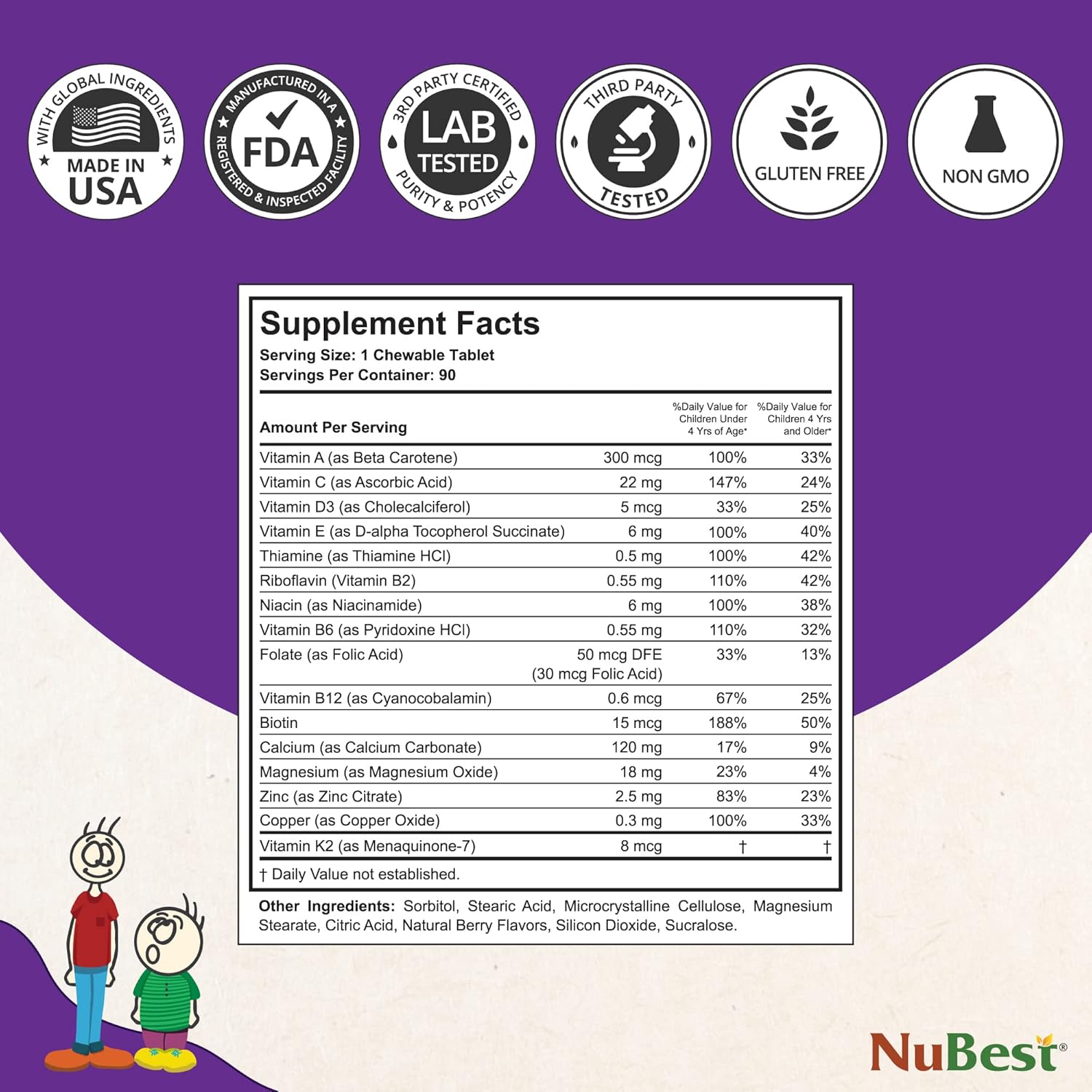 NuBest Tall Kids - Healthy Height Growth & Height Booster with Multivitamins & Minerals for Kids Ages 2-9 | 90 Chewable Tablets - 6 Pack