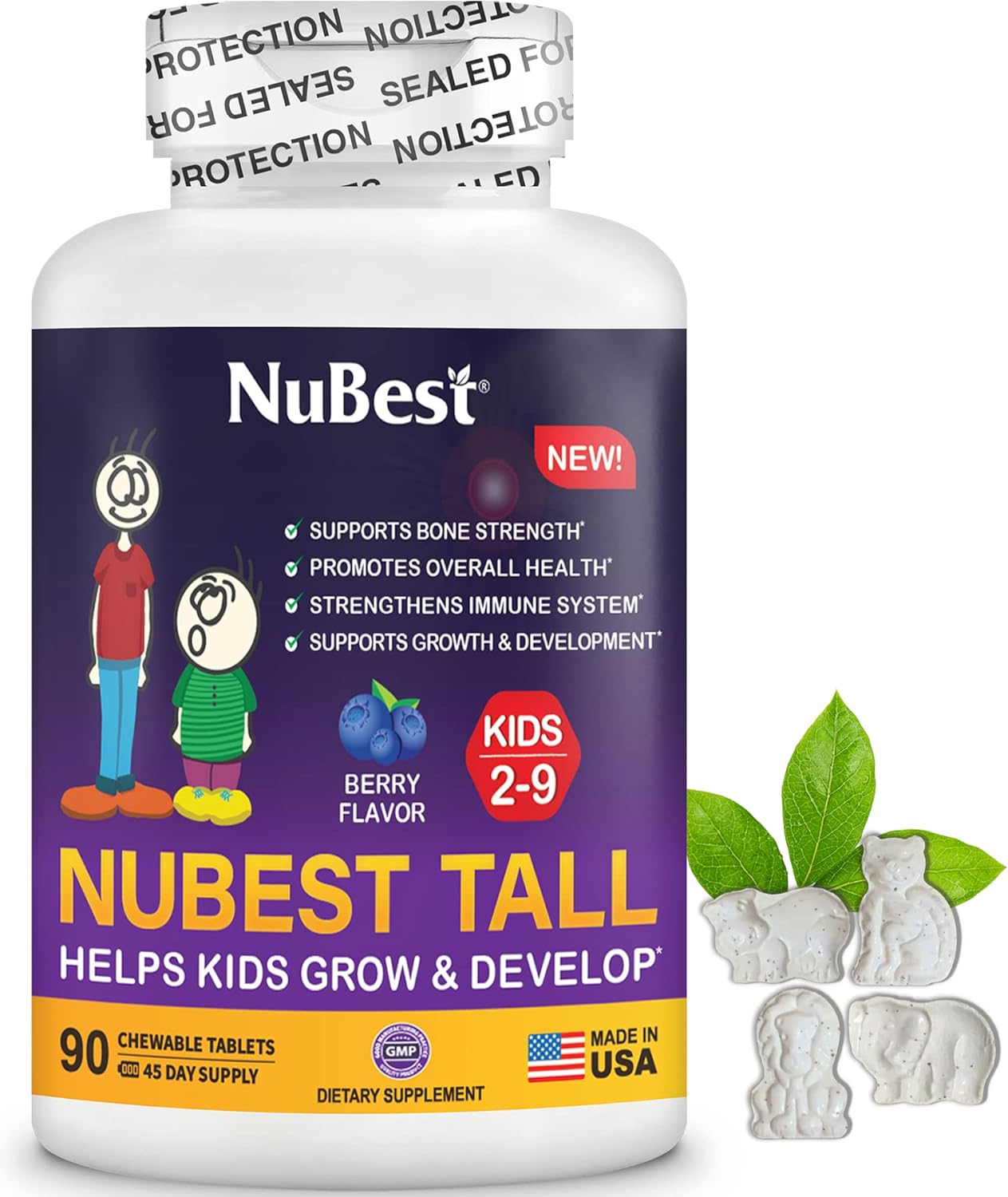NuBest Tall Kids - Healthy Height Growth & Height Booster with Multivitamins & Minerals for Kids Ages 2-9 | 90 Chewable Tablets - 6 Pack