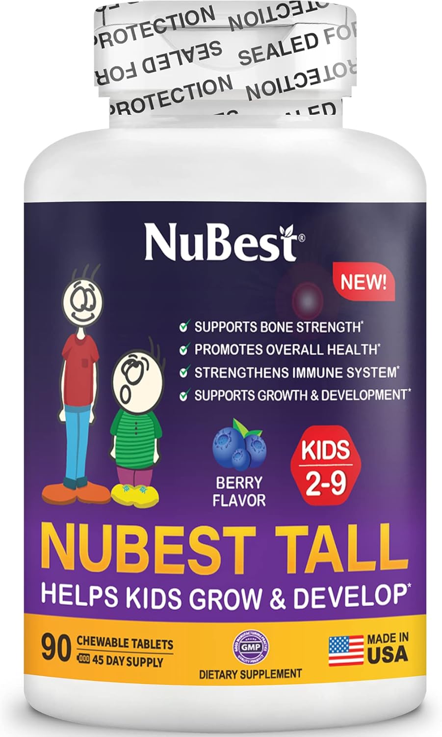 NuBest Tall Kids - Healthy Height Growth & Height Booster with Multivitamins & Minerals for Kids Ages 2-9 | 90 Chewable Tablets - 6 Pack