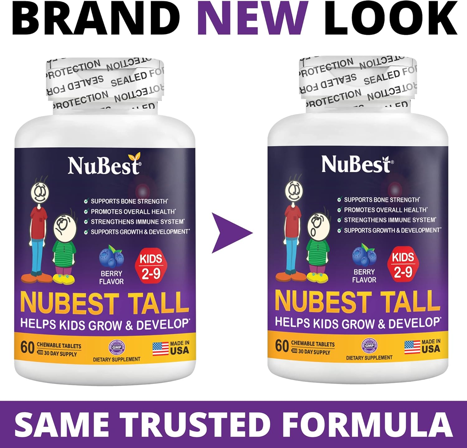 NuBest Tall Kids Vitamins for Toddlers & Kids 2-9 - Promotes Growth, Immunity, & Bone Strength - 60 Chewable Berry Tablets (3 Pack)