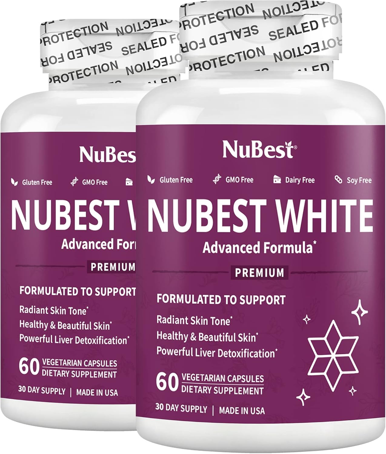 NuBest White Skin Brightening Supplement - Glutathione 400mg & Milk Thistle Extract - Antioxidant & Detox - 2 Pack