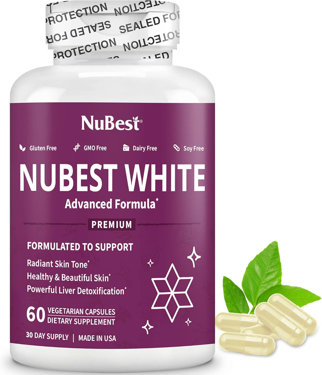 NuBest White Skin Brightening Supplement - Glutathione 400mg & Milk Thistle Extract - Antioxidant & Detox - 2 Pack