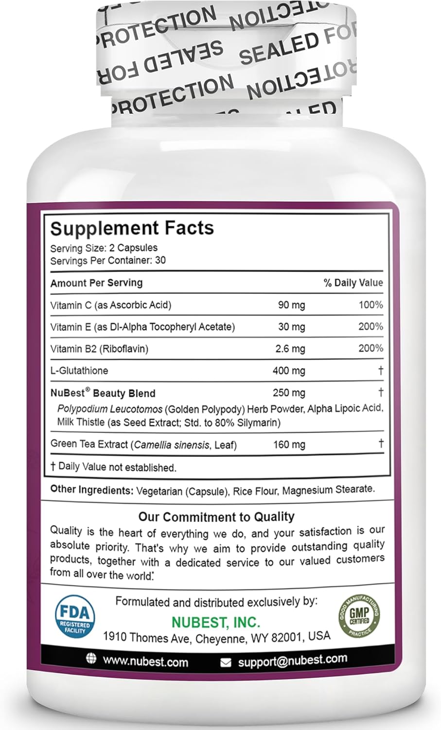NuBest White Skin Brightening Supplement - Glutathione 400mg & Milk Thistle Extract - Antioxidant & Detox - 2 Pack