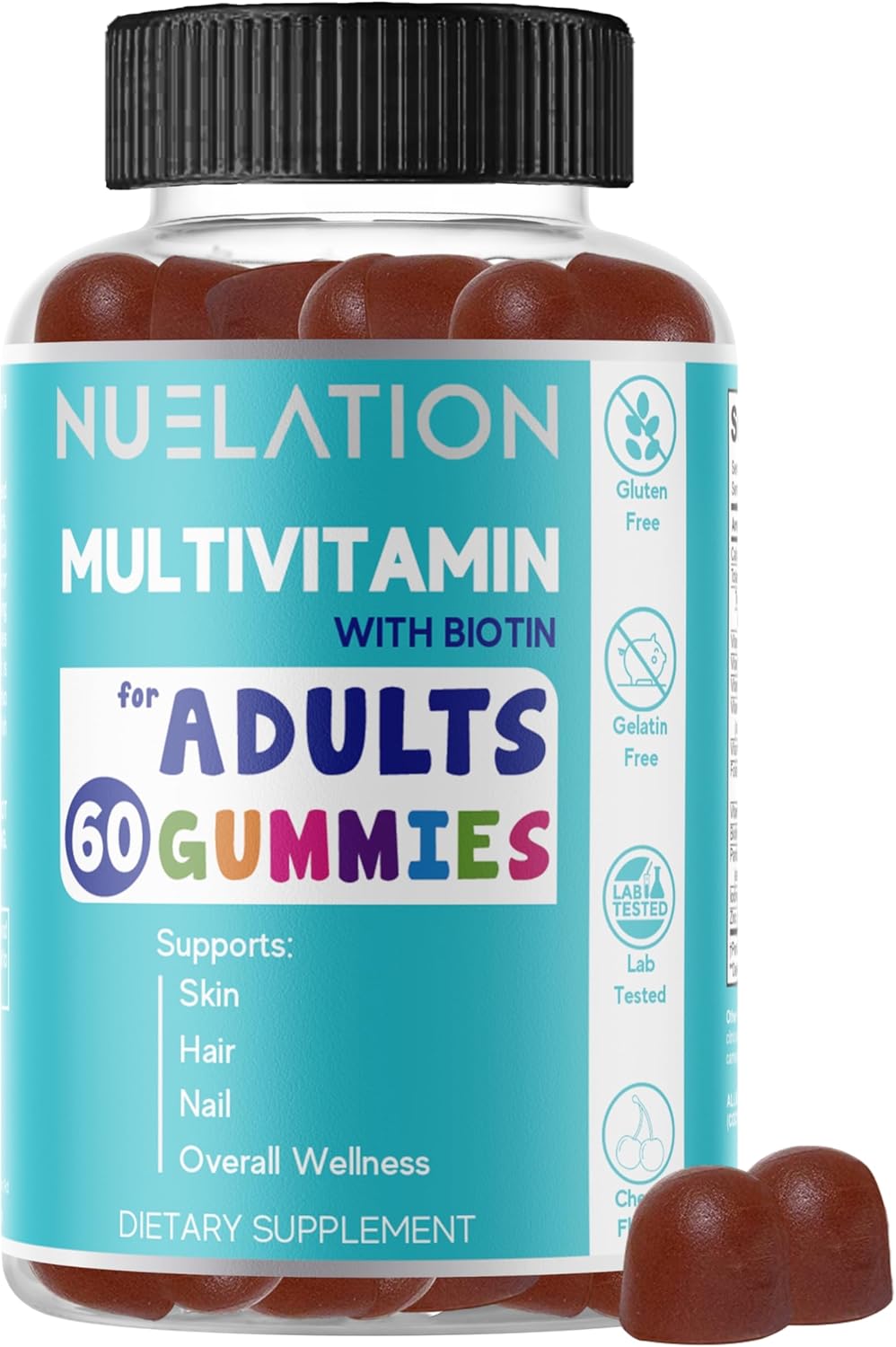 NUELATION Multivitamin Gummies for Men and Women, 60 Count - Biotin 5000 mcg, Non-GMO, Immune Support and Overall Wellness, 30 Servings - BoostGo Australia