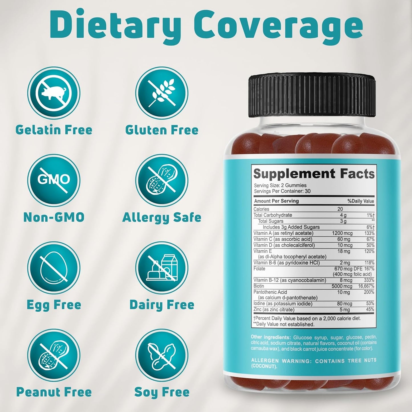 NUELATION Multivitamin Gummies for Men and Women, 60 Count - Biotin 5000 mcg, Non-GMO, Immune Support and Overall Wellness, 30 Servings - BoostGo Australia