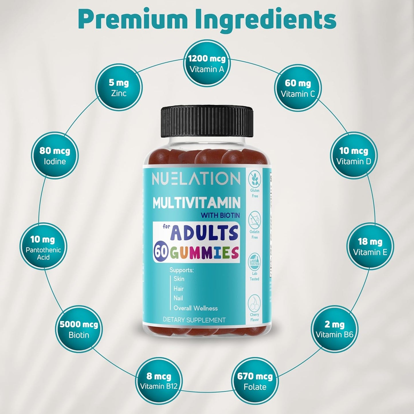 NUELATION Multivitamin Gummies for Men and Women, 60 Count - Biotin 5000 mcg, Non-GMO, Immune Support and Overall Wellness, 30 Servings - BoostGo Australia