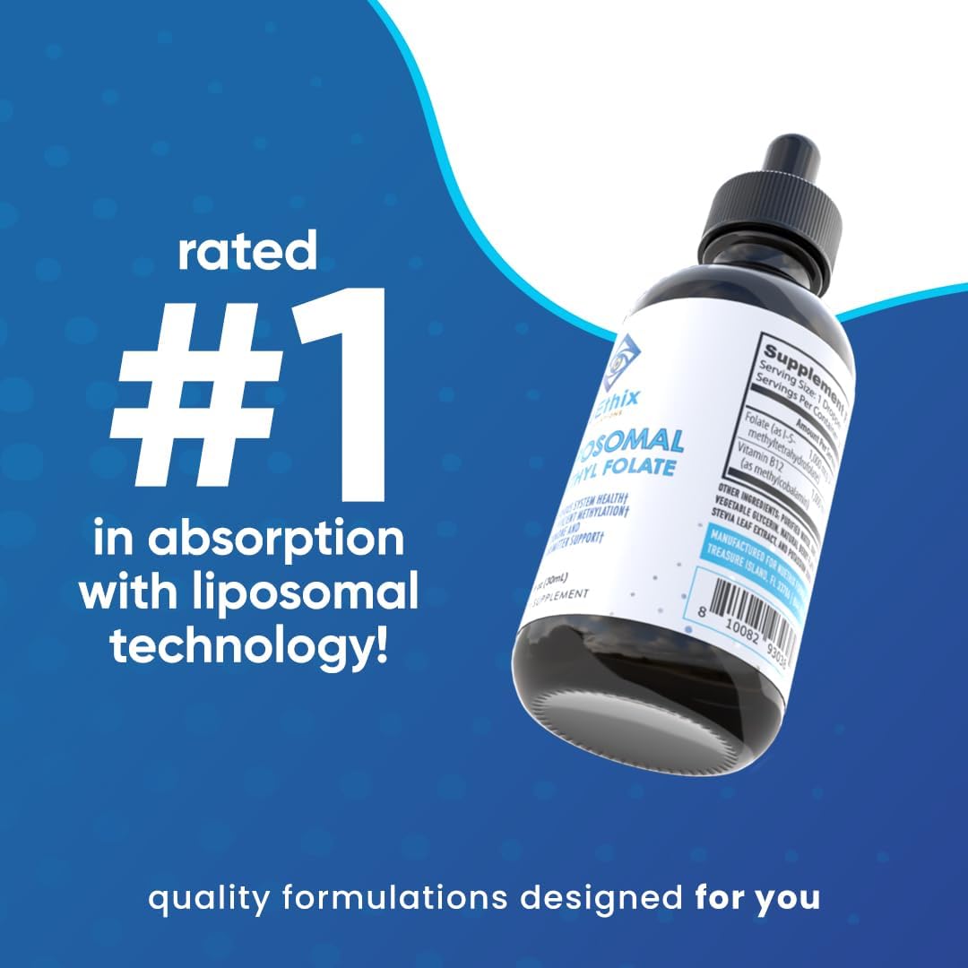 NuEthix Formulations B12 Liposomal with Methyl Folate Dietary Supplement - Supports Metabolism - 1oz, 30 Servings