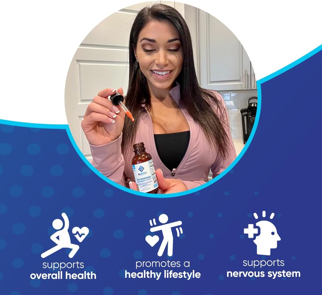 NuEthix Formulations B12 Liposomal with Methyl Folate Dietary Supplement - Supports Metabolism - 1oz, 30 Servings