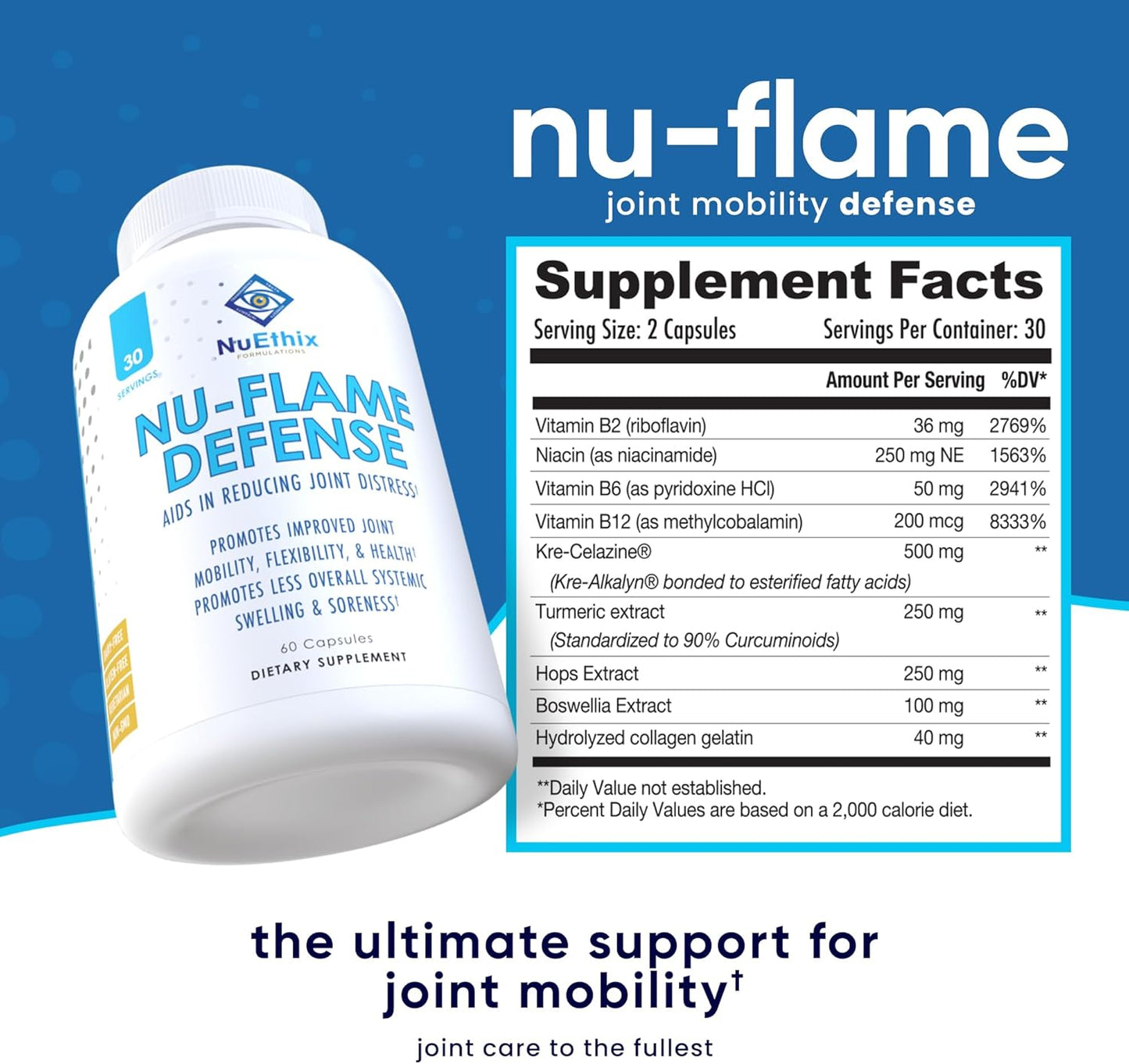 NuEthix Formulations Nu-Flame Defense Supplement for Joint Irritation - 60 Capsules - BoostGo Australia