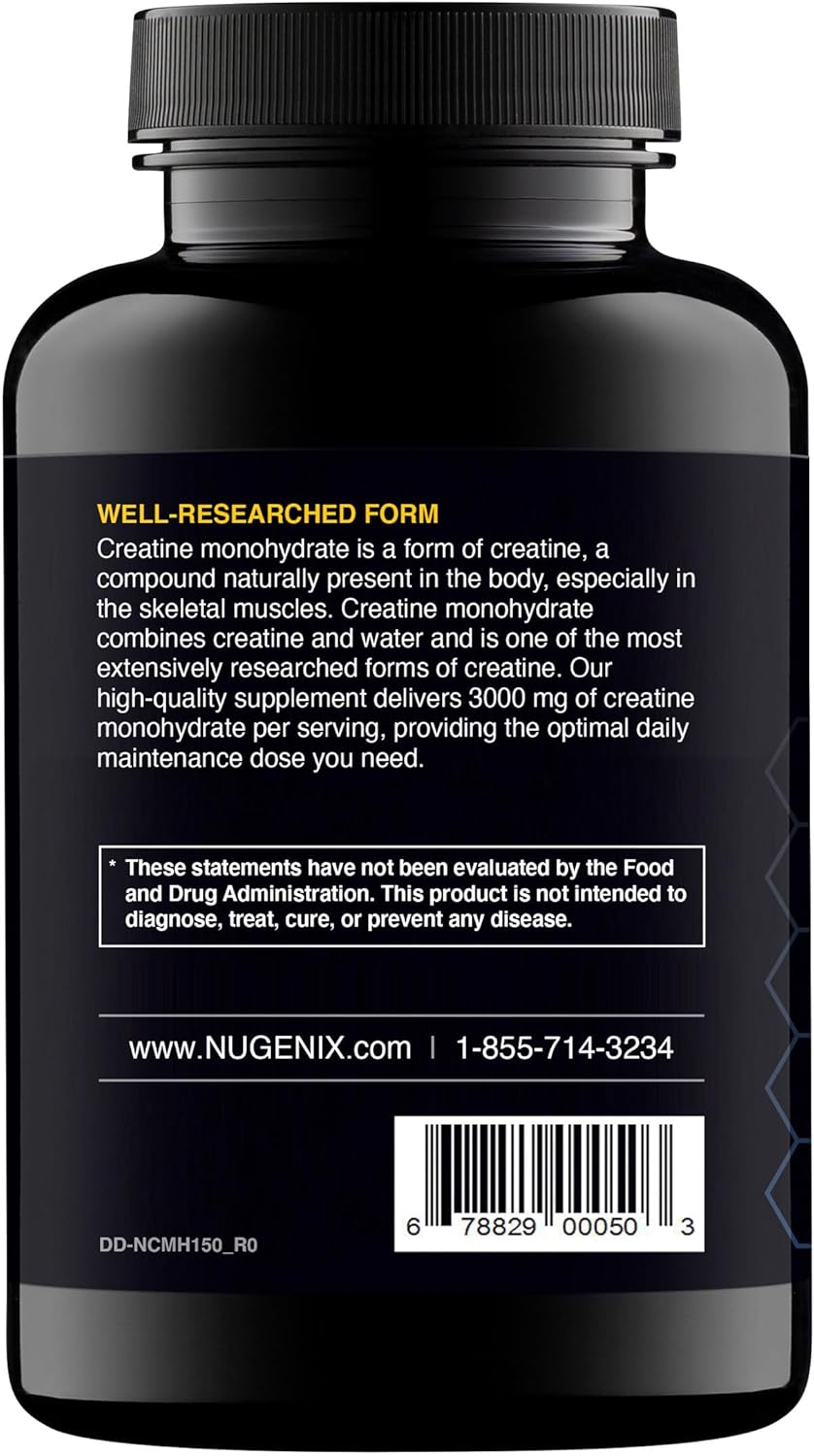 Nugenix Essentials Premium Creatine Monohydrate 3000mg Supplement, 150 Capsules - Boost Muscle Performance and Recovery