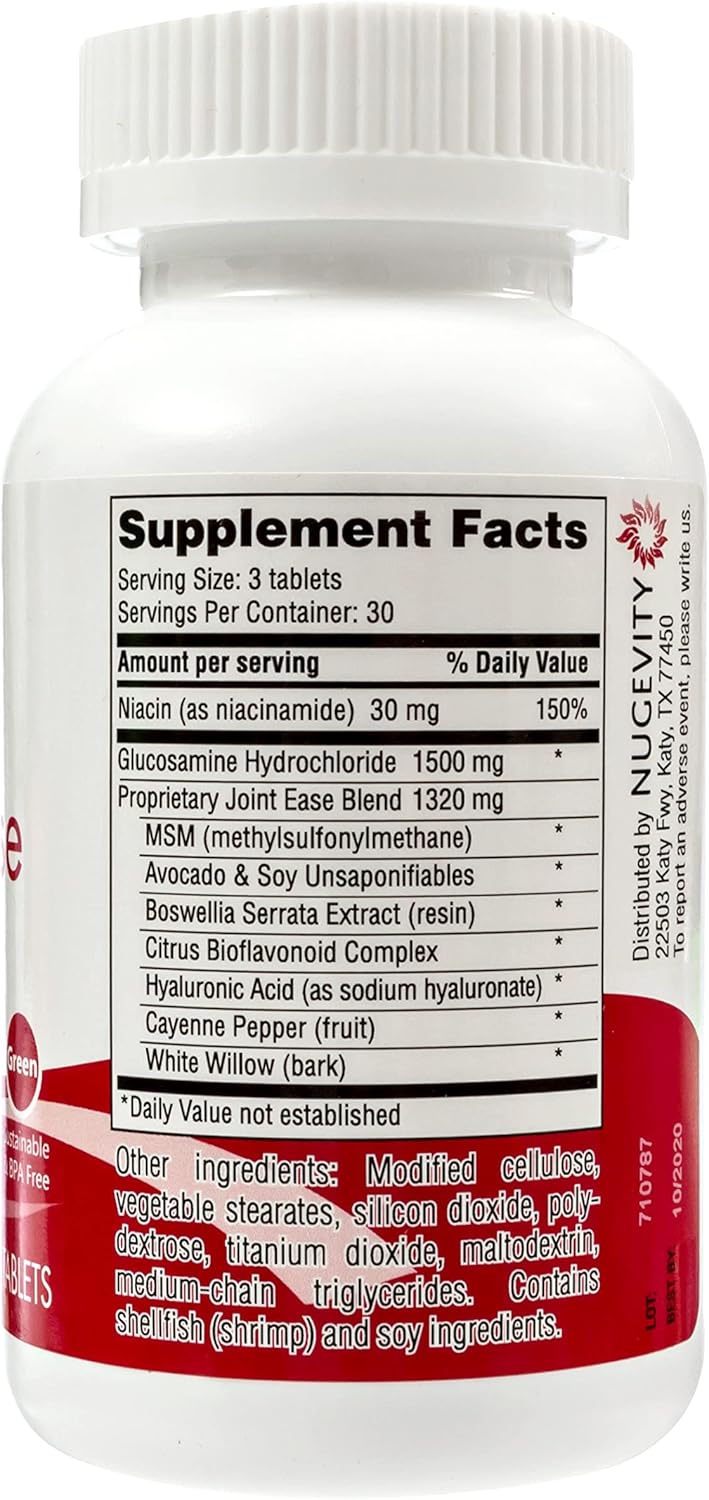 Nugevity Joint Support Supplement - 90 Tablets for Improved Joint Flexibility and Mobility with Glucosamine, MSM, and Hyaluronic Acid