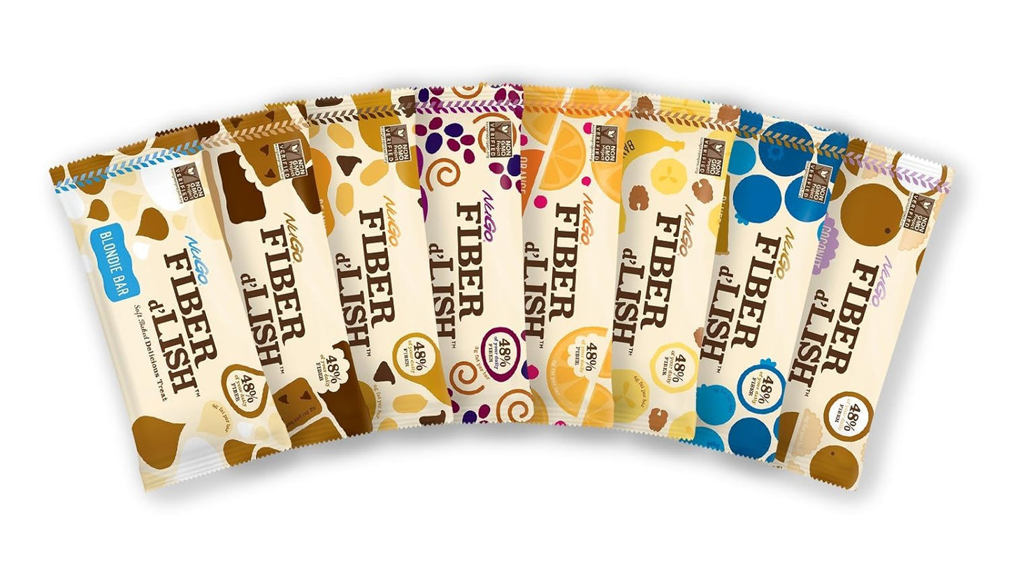 NuGo Fiber d'Lish Bars Variety Pack, 16 Count, 12g Fiber, 150-160 Calories