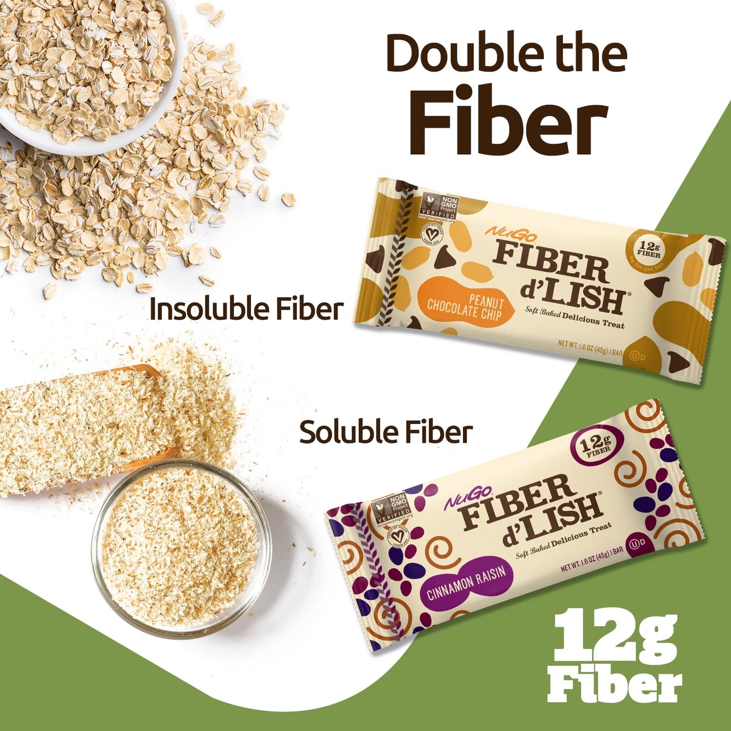 NuGo Fiber d'Lish Chocolate Brownie Bars - High Fiber, Vegan, 150 Calories, Pack of 16