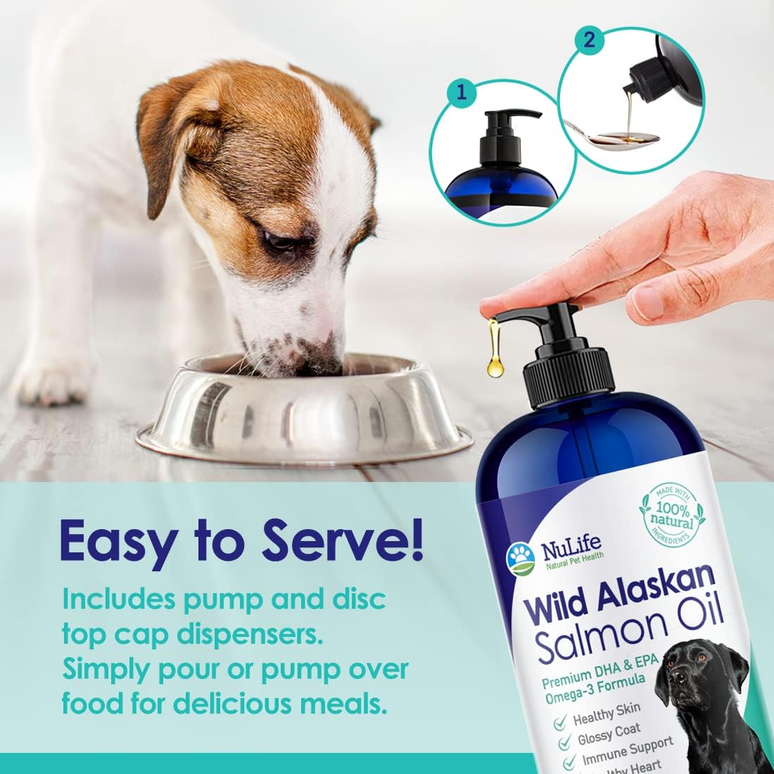 NuLife Natural Pet Health Wild Alaskan Salmon Oil for Dogs, Omega 3 Formula with Pollock, Liquid Skin and Coat Supplement, 32 oz Bottle