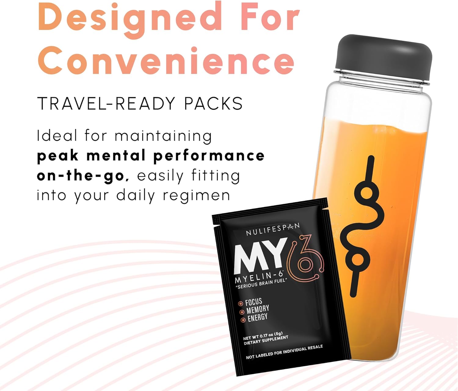 Nulifespan Myelin-6 Sampler Pack: Focus Supplement with AlphaSize for Brain Wellness, Memory & Cognitive Function, Orange Tangerine Flavor, 10 Single Serve Packs, Gluten-Free & Non-GMO