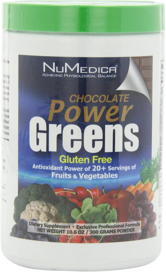 NuMedica Power Greens Chocolate - 300g Powder - 30 Servings - Antioxidant Superfood Supplement