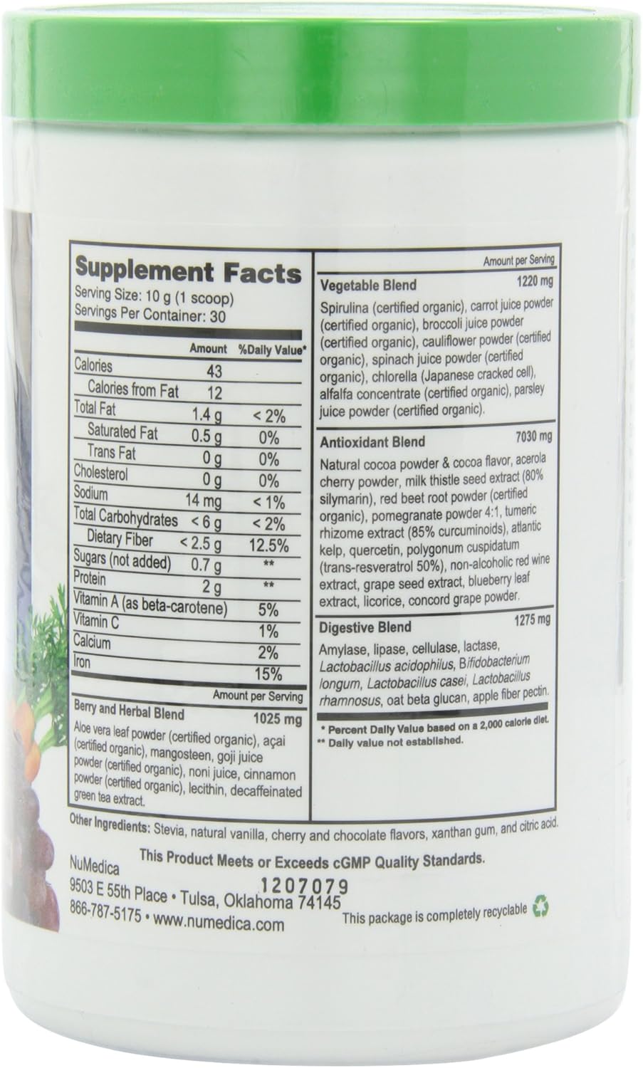 NuMedica Power Greens Chocolate - 300g Powder - 30 Servings - Antioxidant Superfood Supplement