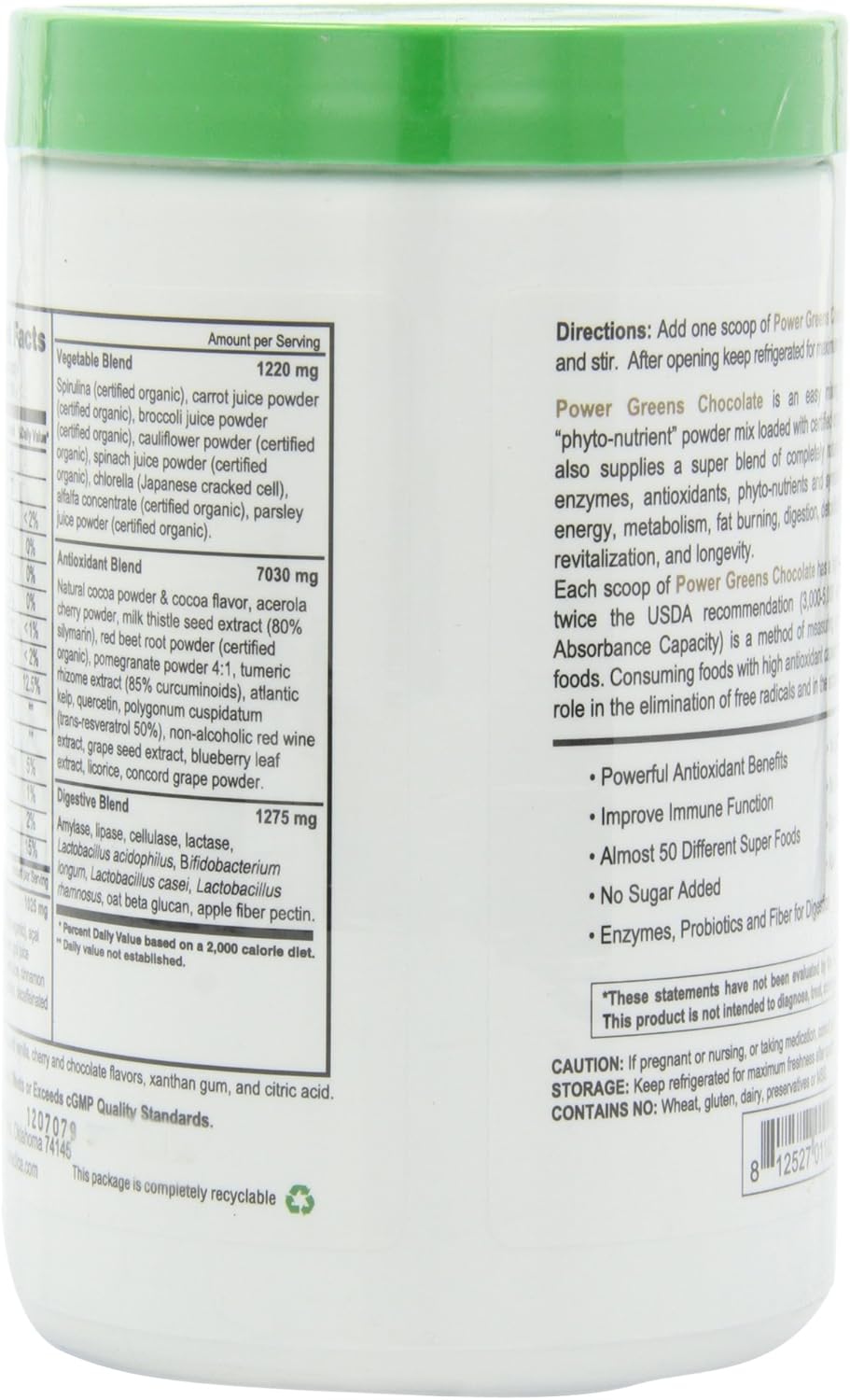 NuMedica Power Greens Chocolate - 300g Powder - 30 Servings - Antioxidant Superfood Supplement