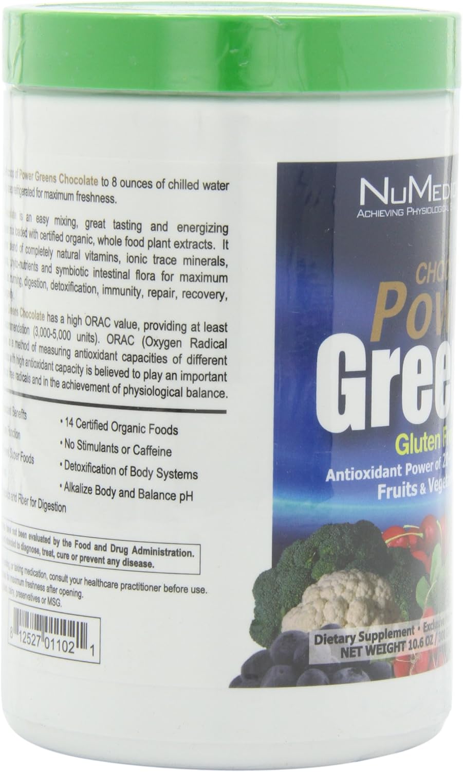 NuMedica Power Greens Chocolate - 300g Powder - 30 Servings - Antioxidant Superfood Supplement