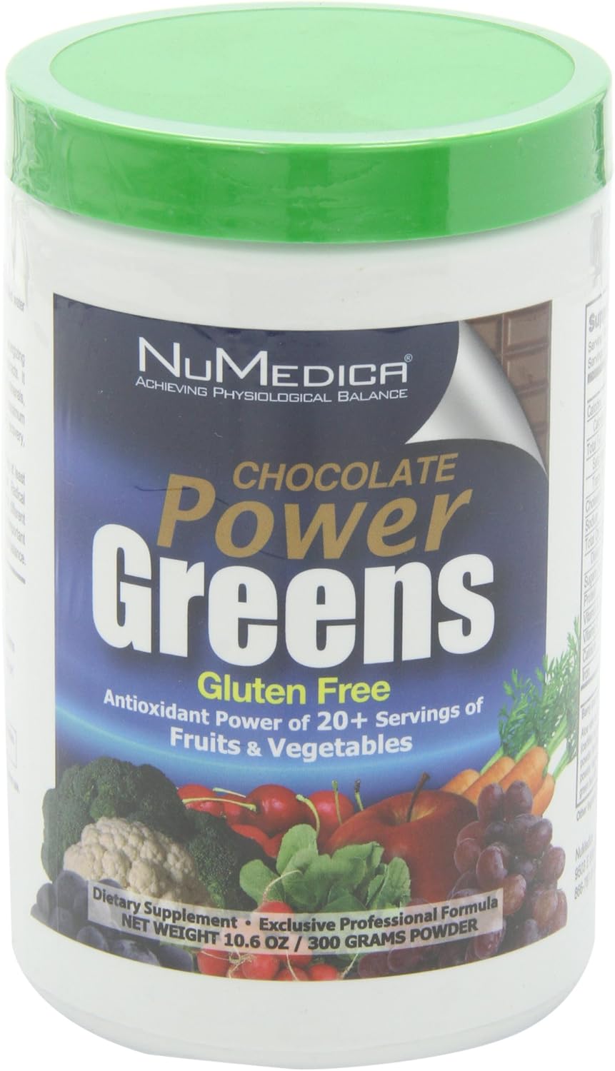 NuMedica Power Greens Chocolate - 300g Powder - 30 Servings - Antioxidant Superfood Supplement
