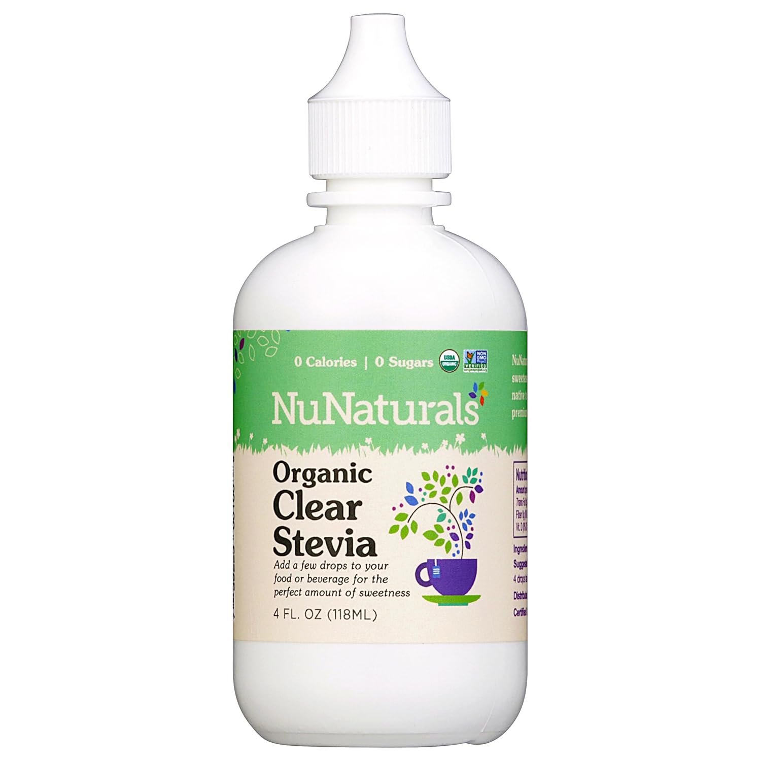 NuNaturals Clear Extract Stevia 4 oz - Plant-Based Sweetener in Plastic Bottle