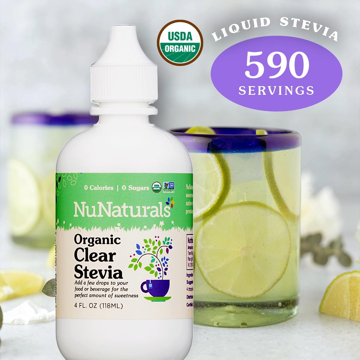 NuNaturals Clear Extract Stevia 4 oz - Plant-Based Sweetener in Plastic Bottle