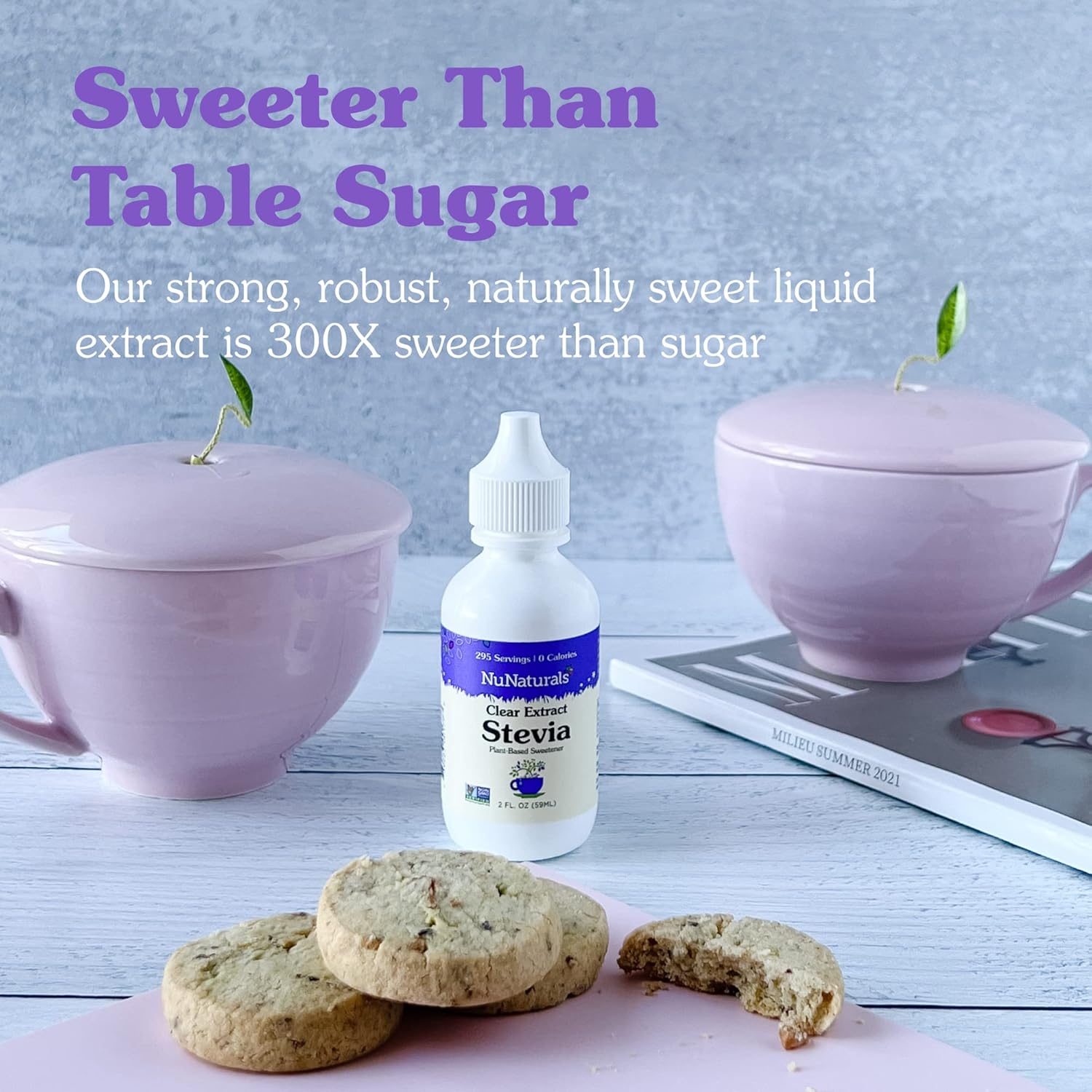 NuNaturals Clear Extract Stevia: Plant-Based Sweetener in 2 oz Plastic Bottle