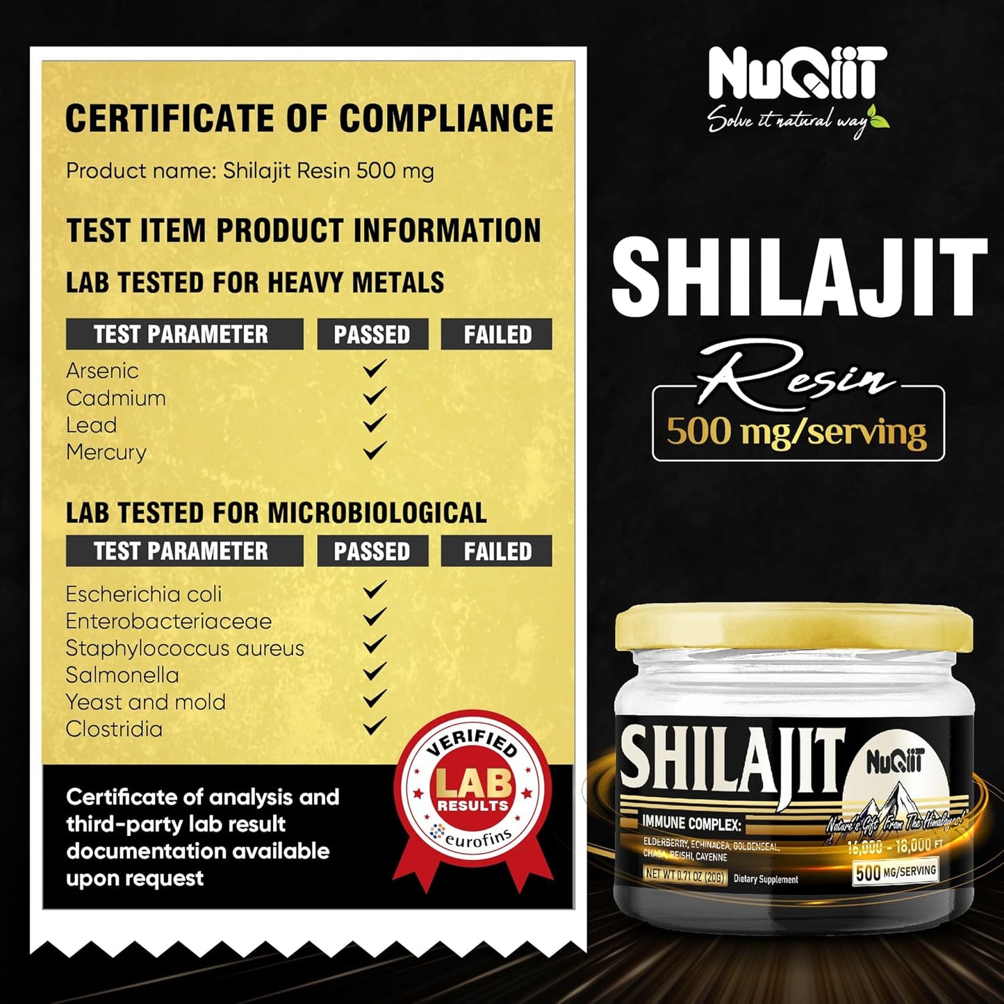 NUQIIT 20 Grams - Shilajit Resin with Elderberry, Echinacea, Goldenseal, Chaga, Reishi, and Cayenne for Immune Support