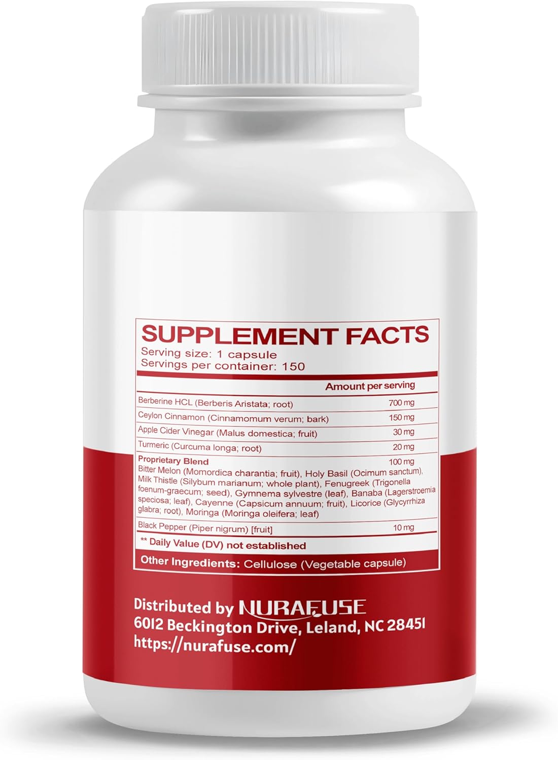 NURAFUSE 14-in-1 Berberine Supplement with Ceylon Cinnamon, Apple Cider Vinegar, Turmeric & More - USA Made