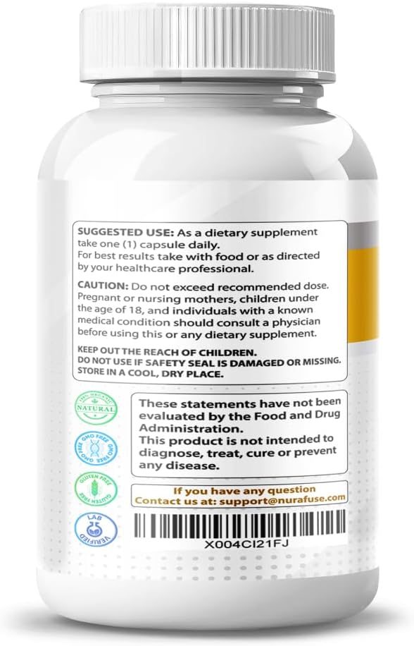 NURAFUSE 8-in-1 Goldenseal Root Formula with Cinnamon, Ginger, Echinacea, Elderberry, Black Pepper, and Vitamin D3 - Non-GMO, Gluten-Free, Soy-Free