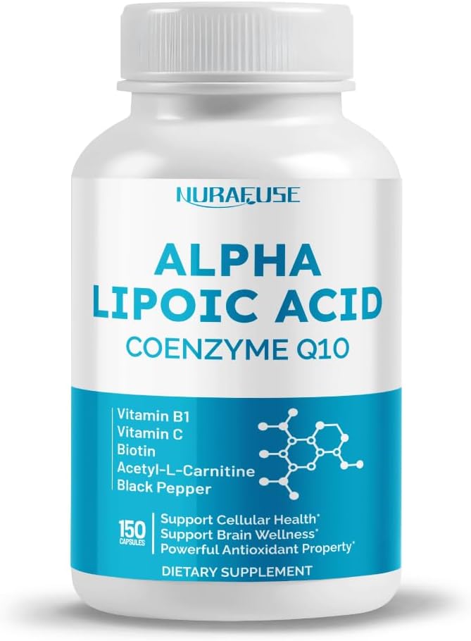 NURAFUSE Alpha Lipoic Acid with CoQ10, B Vitamins, Vitamin C, Biotin, Acetyl-L-Carnitine - USA Made for Cellular Health & Brain Wellness