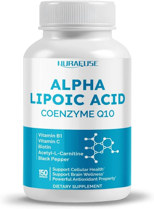 NURAFUSE Alpha Lipoic Acid with CoQ10, B Vitamins, Vitamin C, Biotin, Acetyl-L-Carnitine - USA Made for Cellular Health & Brain Wellness