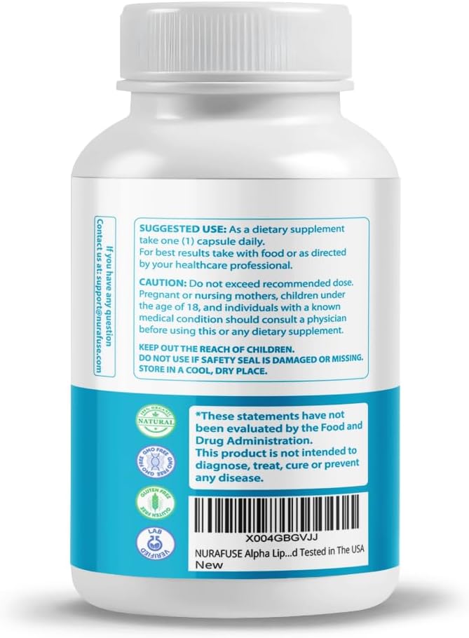 NURAFUSE Alpha Lipoic Acid with CoQ10, B Vitamins, Vitamin C, Biotin, Acetyl-L-Carnitine - USA Made for Cellular Health & Brain Wellness