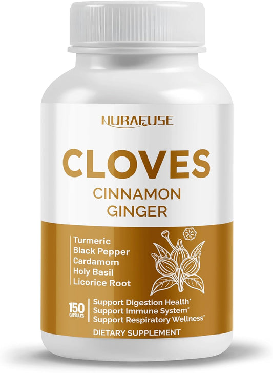 NURAFUSE Digestion Support Supplement with Cloves, Cinnamon, Ginger - Immune System and Respiratory Wellness - USA Made