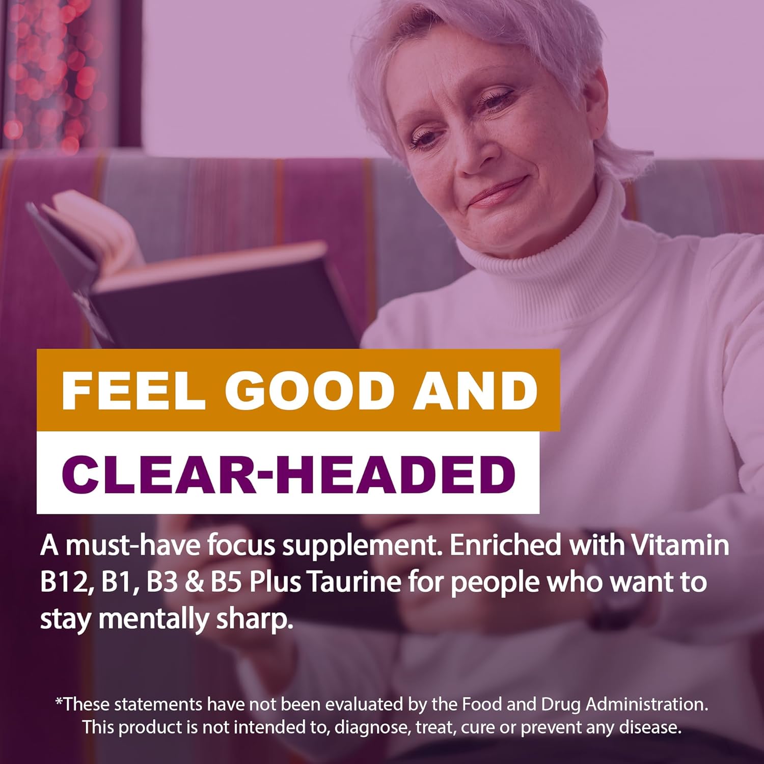 Nurovive Brain Health Supplement with Vitamin B12, B1, B3, B5 & Taurine - 60 Capsules for Focus & Memory Support