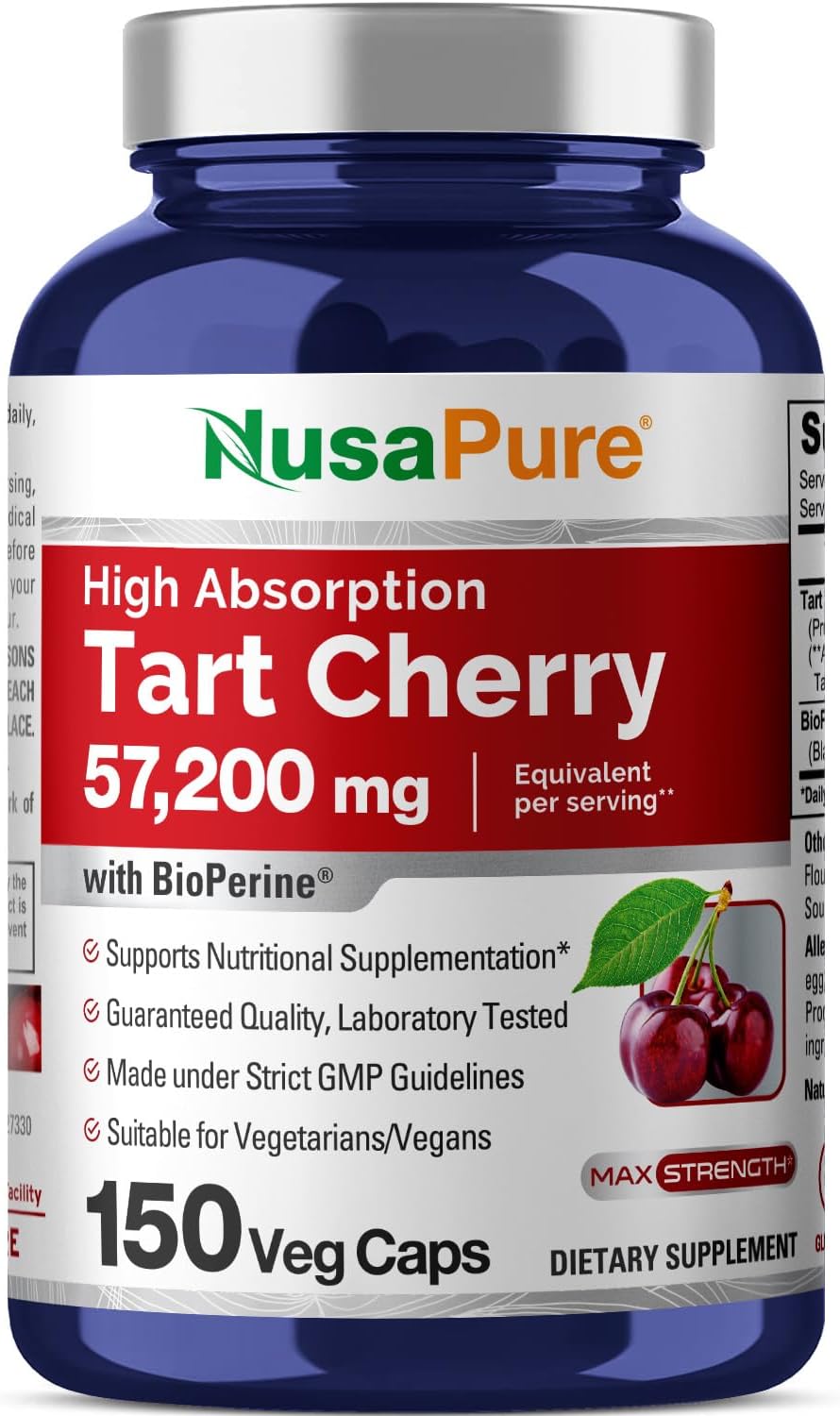 NusaPure Tart Cherry Capsules - 57,200mg, 150 Count, Vegan, Non-GMO, Gluten Free