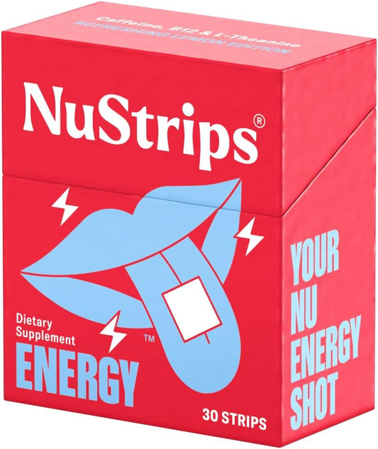 NuStrips Energy: Fast-Absorbing Natural Energy Strips with Caffeine, L-Theanine, and Vitamin B12 - 30 Pack