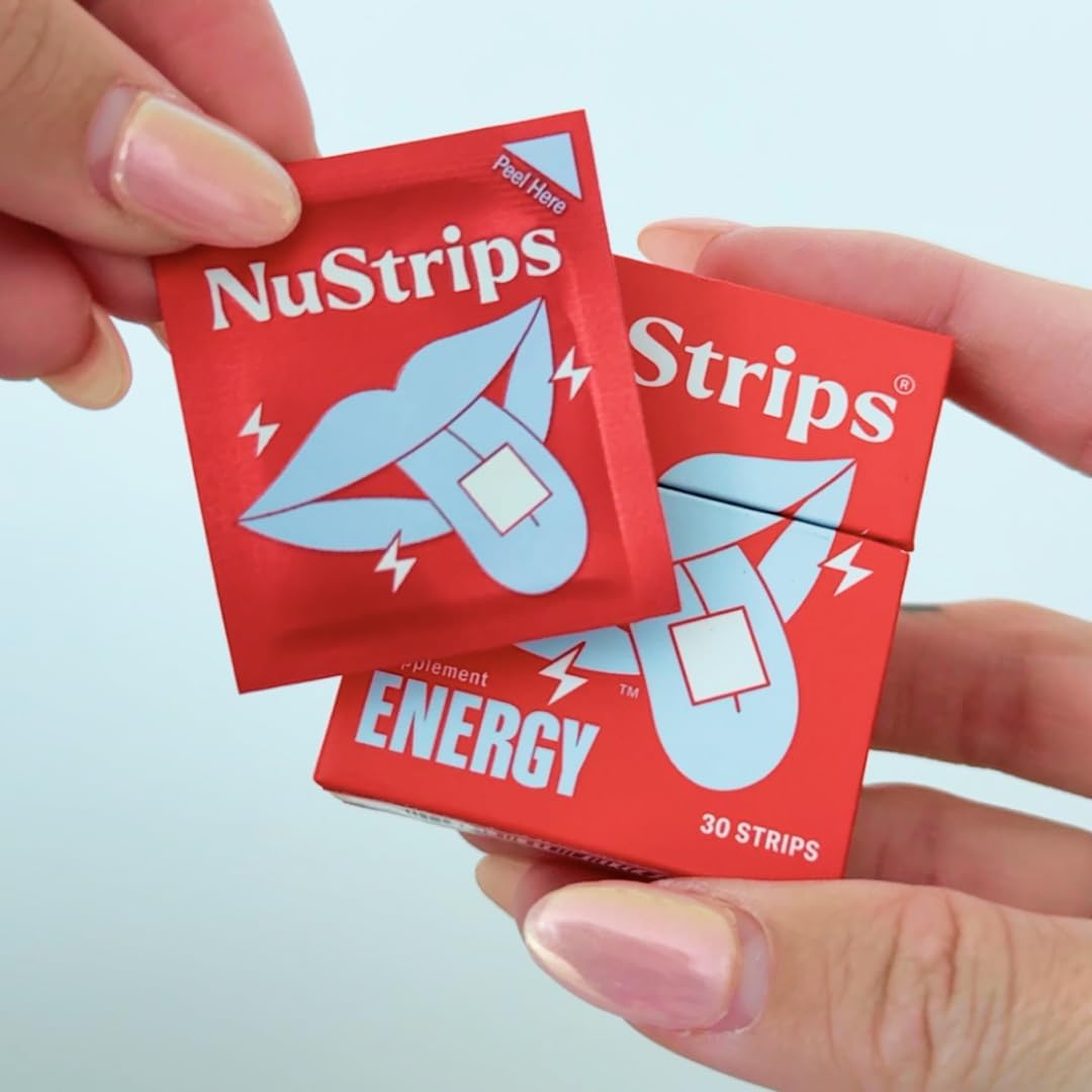 NuStrips Energy: Fast-Absorbing Natural Energy Strips with Caffeine, L-Theanine, and Vitamin B12 - 30 Pack